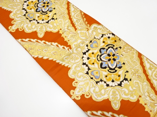 JAPANESE KIMONO / ANTIQUE FUKURO OBI / WOVEN FLOWER CREST